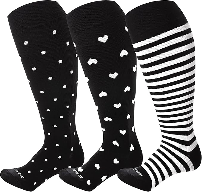 LEVSOX Plus Size Compression Socks for Women Men Wide Calf Extra Large 15-20 mmHg Knee High Sock for Nurses Pregnant Travel