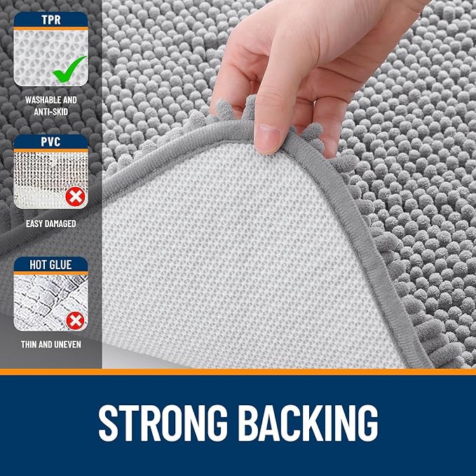 OLANLY Bathroom Rugs Sets 2 Piece, Soft Absorbent Chenille Bath Mats Area Rug Set, Non-Slip, Quick Dry, Machine Washable Bath Mats for Bathroom, Home Decor Accessories (47"x20"+24"x16", Grey)