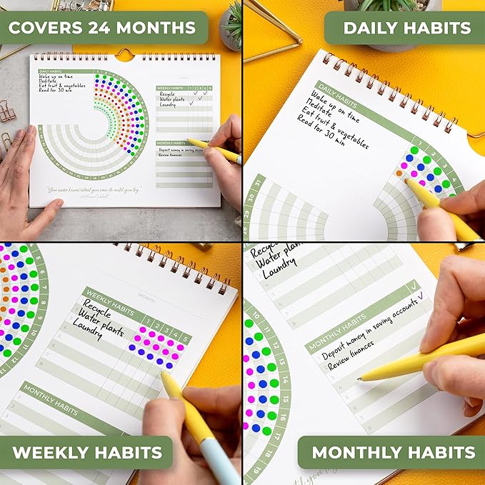 Clever Fox Habit Calendar Circle – 24-Month Inspirational Daily Habit Tracker with Colorful Pages – Routine & Goal Planner Journal (White & Lavender)