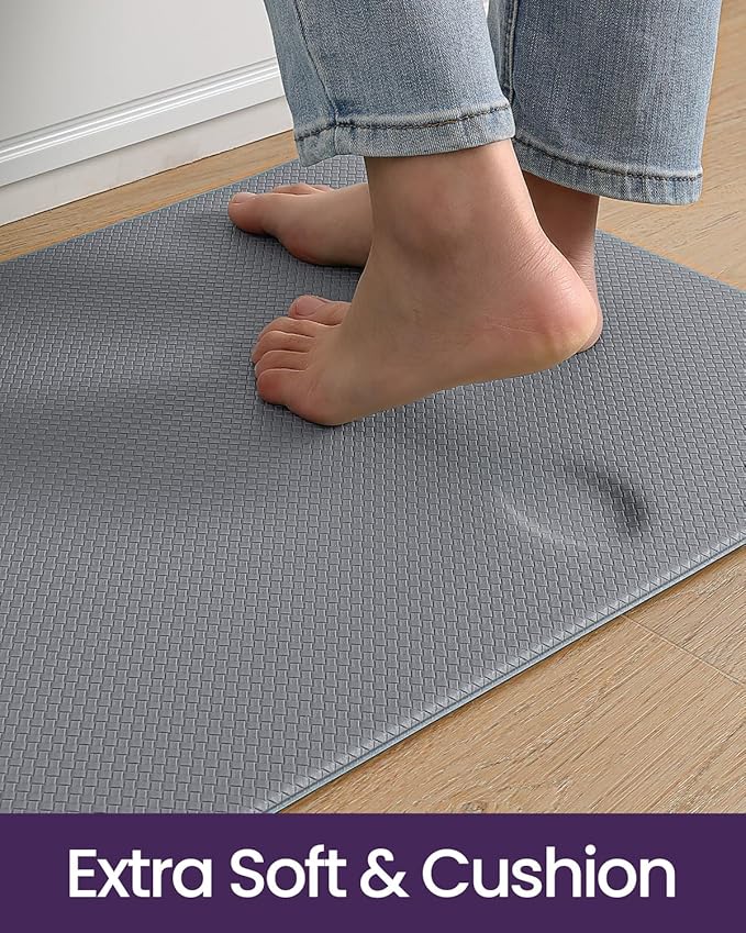 DEXI Kitchen Floor Mats Cushioned Anti Fatigue, 17x95, Long Standing Runner Rug Waterproof, Comfort Memory Foam Padded for Front Sink Laundry, Grey