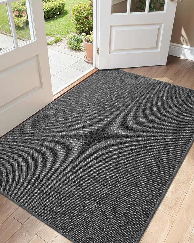 Color&Geometry Ultra Thin Indoor Door Mat 48"x72", Machine Washable Front Door Mat Non Slip, Low Profile Entrance Mat Indoor, Absorbent Carpet for Inside, Entry, Entryway, Dark Grey (FOLD)