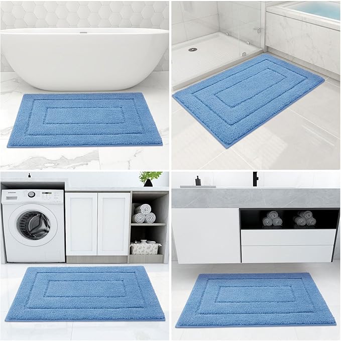 Buganda Bathroom Rugs, 30" x 20", Soft and Absorbent Microfiber Bath Rugs, Non-Slip Shaggy Shower Carpet, Machine Wash Dry Bath Mats for Bathroom Floor, Tub and Shower, Blue