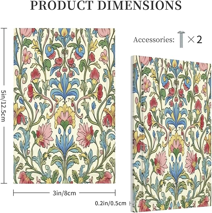 Light Switch Cover Plate Boho Red Floral Morris Plant Leaves 1 Gang No Device Blank Electrical Wall Plates Faceplate Decorative Switch Plate For Farmhouse Cabin Decor