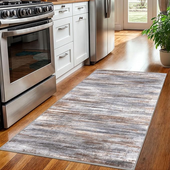 KOZYFLY Abstract Modern 3x5 Ft Area Rug in Grey Brown- Non-Slip and Machine Washable Indoor Rug, Versatile for Entryway, Kitchen, Living Room, Bedroom, Laundry or Nursery Door Mat