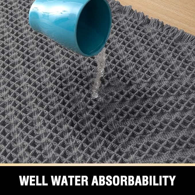 H.VERSAILTEX Waffle Bath Mat Super Absorbent Boho Bath Mat Non Slip Bath Rugs for Bathroom Floor Machine Washable Dry Fast Bathroom Rugs with Tassels, 17" x 24", Gray