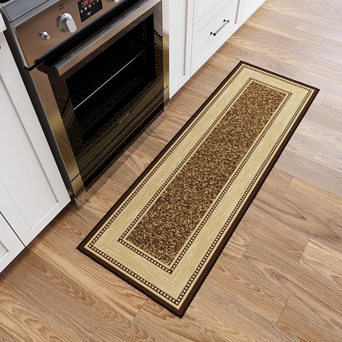 Ottomanson Hallway Runner Rug 20" x 59" Non Slip Border Area Rugs Easy to Clean Laundry Rug Runner Durable & Pet Friendly Floor Carpet Runners for Hallways Entryway Living Room Kitchen, Brown