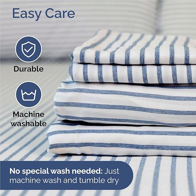 Full 6 Piece Sheet Set - Cooling & Breathable Bed Sheets - Hotel Luxury Bed Sheets for Women, Men, Kids & Teens - Bedding w/Deep Pockets & Easy Fit - Soft & Wrinkle Free - Full Blue Stripes Sheets