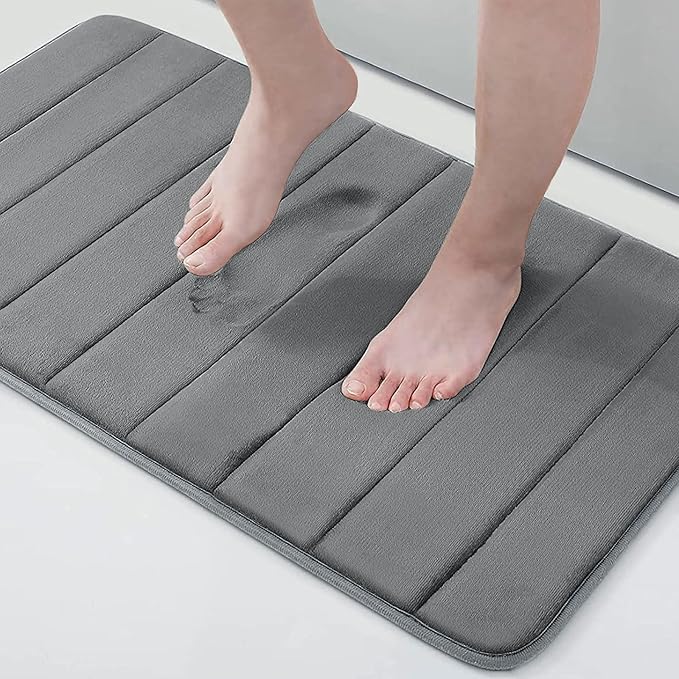 Buganda Memory Foam Bath Mat, 34" x 20", Ultra Soft and Non-Slip Bathroom Rugs, Water Absorbent and Machine Washable Bath Rug for Bathroom, Shower, and Tub, Grey