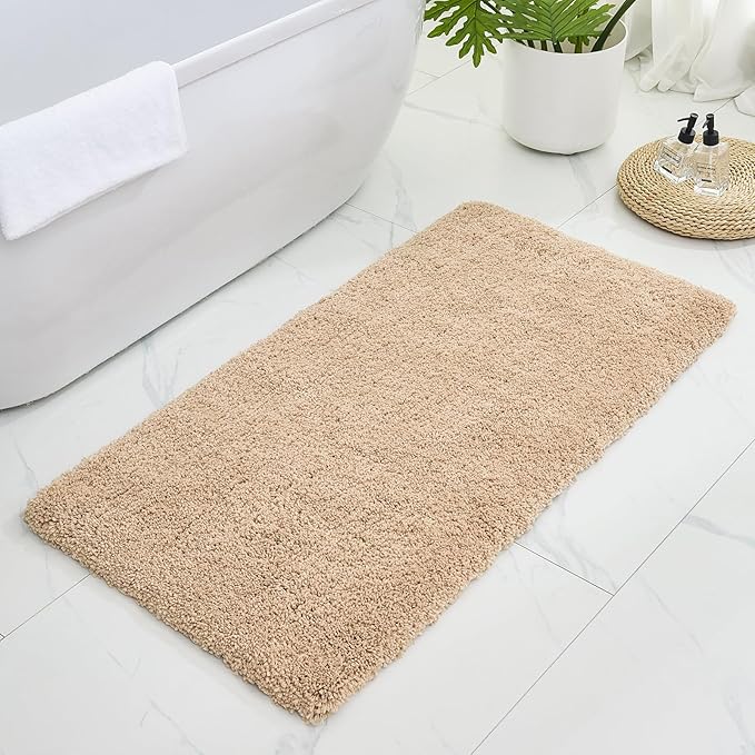 Bathroom Rugs 59x24, Ultra Thick Shaggy Soft Microfiber Absorbent Bath Rug, High Density Foam Latex Non Slip Backing, Machine Washable Bath Mats for Bathroom Floor & Sink, Beige