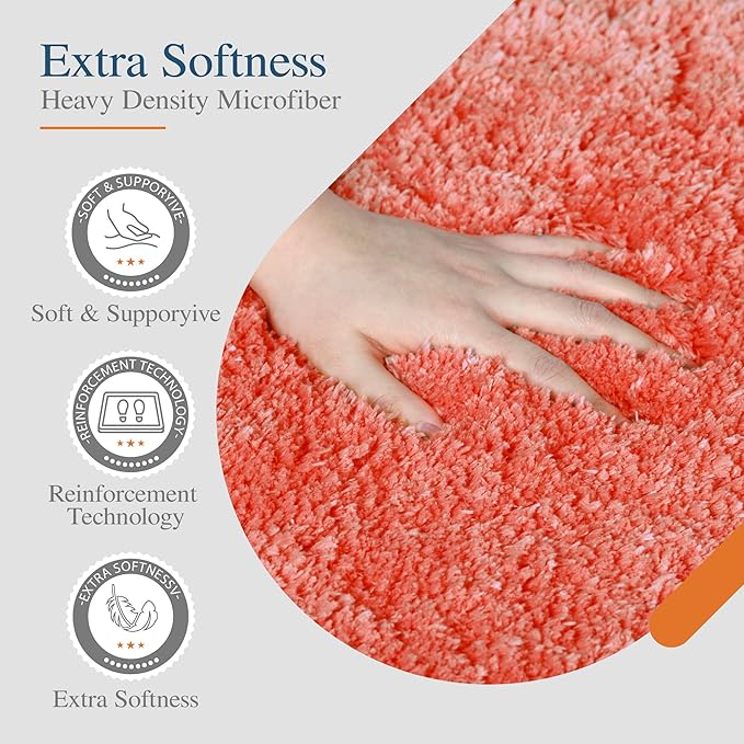 Walensee Bathroom Contour Rug (20x24, Living Coral) Non Slip Bath Mats Water Absorbent Soft Microfiber Shaggy Bathroom Mat Machine Washable Bath Rug U Shape Toilet Rug