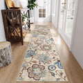 Beeiva Floral Hallway Runner Rug, Vintage Beige 2.5x12 Lightweight Kitchen Rugs Non Slip Washable, Printed Distressed Ultra Thin Foldable Rug Runner for Bedroom Bathroom