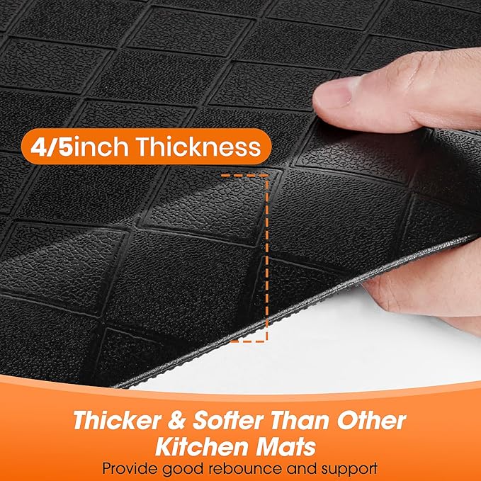 4/5 Inch Extra Thick Kitchen Mats for Floor,Non Slip Anti Fatigue Kitchen Rugs,Waterproof Stain Resistant Sink Mat,Cushioned Standing and Comfort Mats for Office (17"x39" Black)