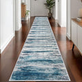 KOZYFLY Modern Abstract Hallway Runner Rug, 2.6x16 Washable Rug Runner Non-Slip Soft Striped Kitchen Runner Rugs, Print Blue Carpet Runner for Stair Entryway Bathroom Laundry Room Foyer