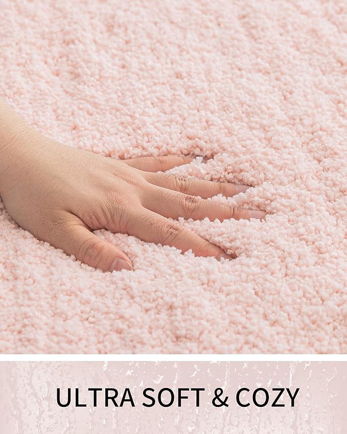 Bathroom Rugs 48x24, Ultra Thick Shaggy Soft Microfiber Absorbent Bath Rug, High Density Foam Latex Non Slip Backing, Machine Washable Bath Mats for Bathroom Floor & Sink, Pink