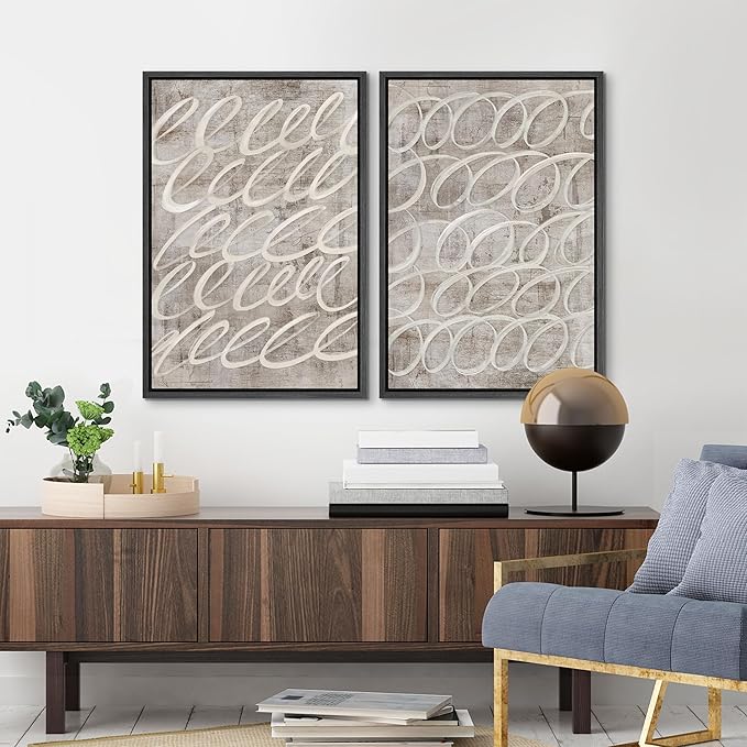 MUDECOR Framed Canvas Print Wall Art Vintage Mid-Century Swirl Abstract Shape Illustrations Modern Art Decorative Bohemian Colorful Chic for Living Room, Bedroom, Office - 16"x24"x2 Black