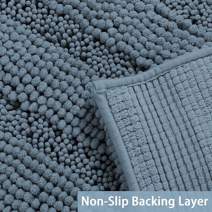 Turquoize Chenille Bath Rugs Shaggy Non Slip Bath Mat 24 x 36 Stone Blue Bath Rug Extra Soft and Absorbent Area Rug, 24"x 36", Stone Blue