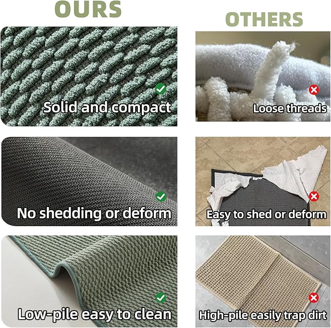 Bathroom Runner Rug, Long Bath Mat Washable Thin Quick Dry Low Pile Bathroom Runner Rugs 24 x 60 Non Slip, Sage Green 24"x60"