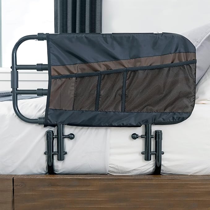 Stander EZ Adjust Bed Rail, Adjustable Senior Bedrail and Safety Assist Railing for Elderly Adults with Organizer Pouch, ASTM Safety Approved Guard-Rail, Black