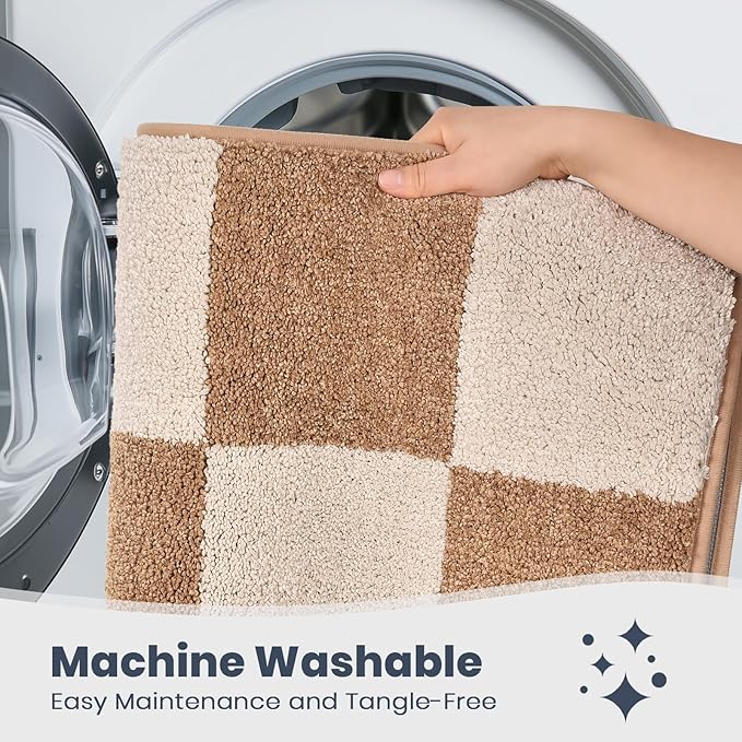 PURRUGS Bathroom Rug Non-Slip Machine Washable 24" x 36", Super Absorbent and Quick-Dry Bath Mat, Extra Soft and Plush Bath Rug for Shower, Bathtub and Sink, Beige & Grayish Brown