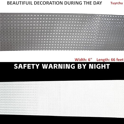 White Reflective Tape Outdoor Waterproof 6 inch, High Visibility Hazard Conspicuity Safety Industrial Marking Tape (66 feet)