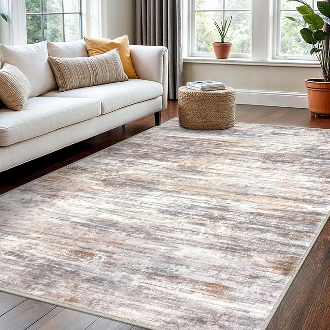 KOZYFLY Modern Abstract 4x6 Rug Washable Large Rugs for Entryway Non-Slip Soft Living Room Rug, Print Multi Grey Throw Rugs Indoor Mat for High-Traffic Door Entrance, Laundry, Nursery, Bedroom