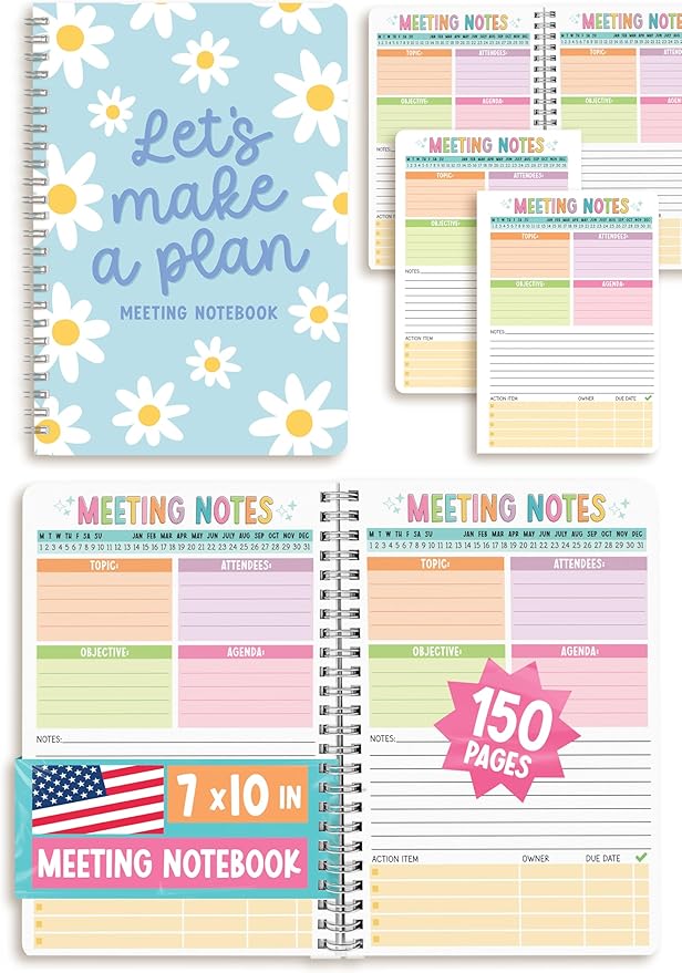 Meeting Notebook For Work Organization - Work Meeting Notebook for Women, Notebooks for Note Taking, Project Planning Notebooks, Note Books for Workers, Business Organizer Planner