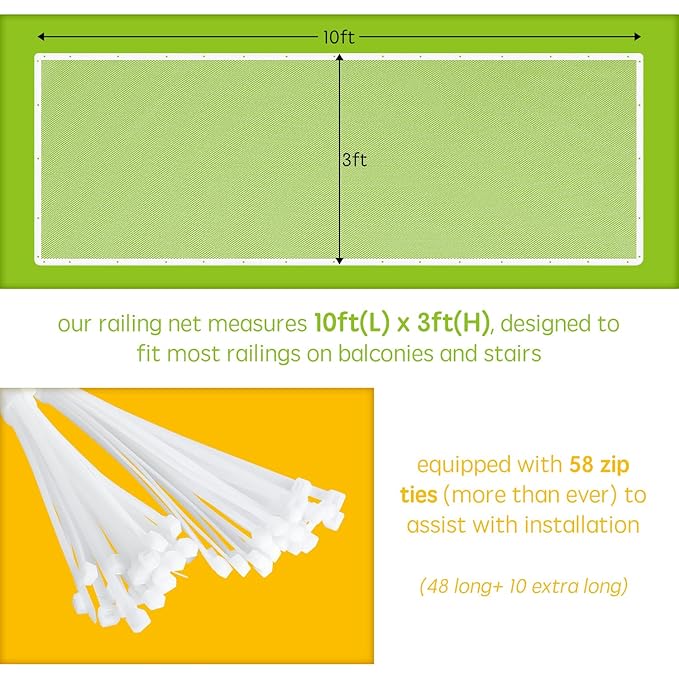 Banister Guard Safety Net for Baby, 10ft x 3ft Stair Railing Mesh Barrier for Kids, Cats, Dogs, Child Safety Rail Guard, White