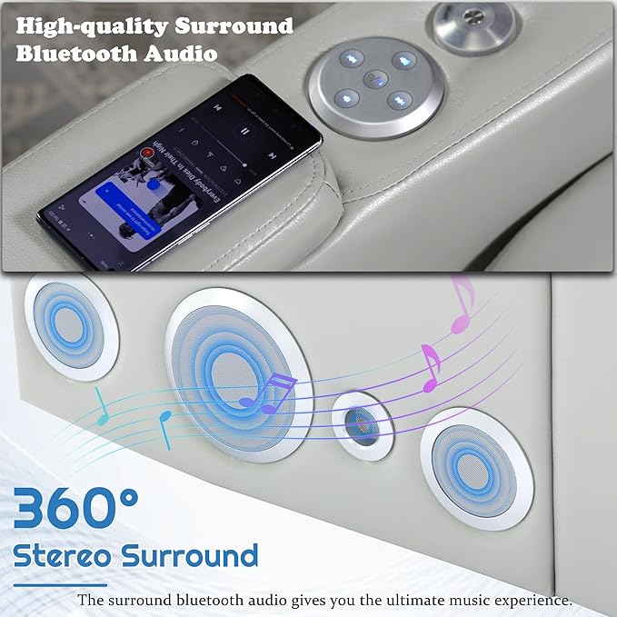 Zero Wall Power Recliner with Bluetooth Speaker & USB Ports - Home Theater Electric Recliner Chair with Cup Holder, Arm Storage, LED Lights, Phone Holder & Removable Tray Table