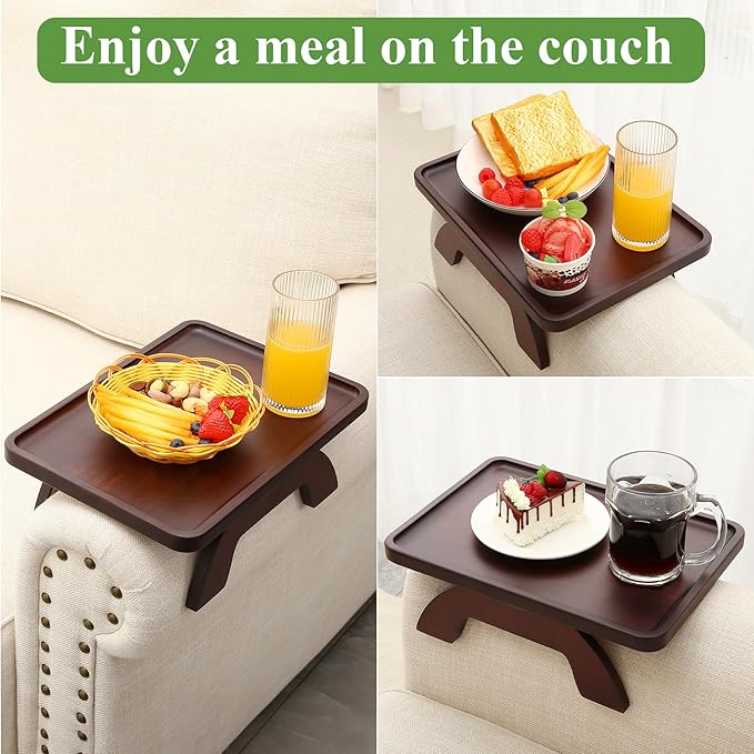 SINWANT Couch Arm Table,Bamboo Sofa Arm Clip on Tray Tables,Couch Armrest Table Suitable for Home Drinks/Eat/Fruit, Snack Chair Tray for Drink Eating