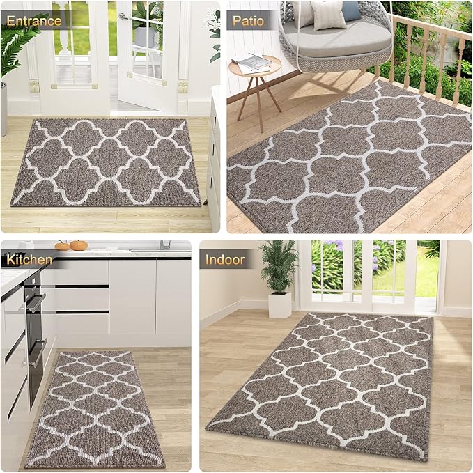 OLANLY Indoor Door Mat, 47x20, Non-Slip Absorbent Resist Dirt Entrance Mat, Washable Low-Profile Inside Floor Doormats for Entryway, Brown