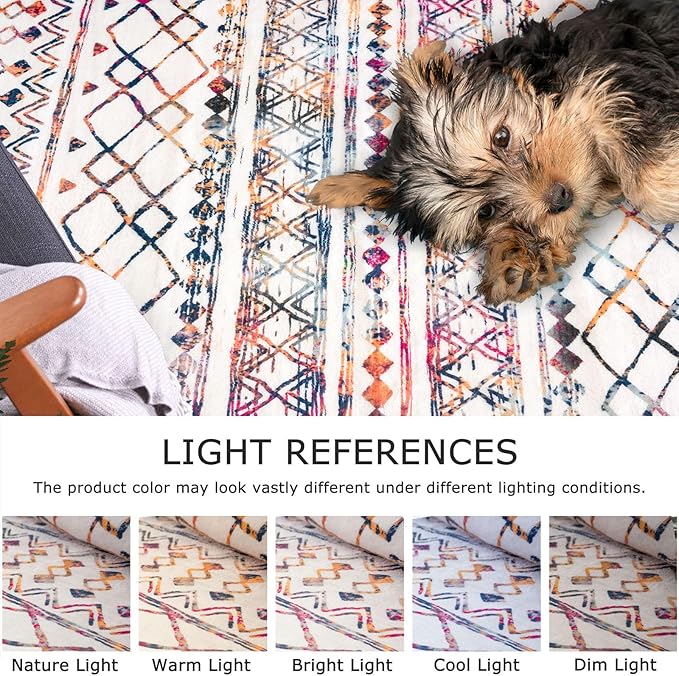KUTA 5x7 Living Room Rug, Moroccan Large Multi-Color Area Rugs Washable Boho Non-Slip, Ultra Soft Geometric Traditional Farmhouse Carpet for Living Dining Room Bedroom Dorm Office Home Décor