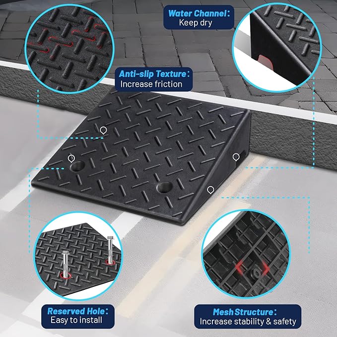 Rubber Curb Ramp, 6" Rise Height 2 Pack, Heavy-Duty 4 T Capacity Threshold Ramps, 19.7" L x 19.7" W Driveway Ramps for Cars, Wheelchairs, Bikes, Motorcycles