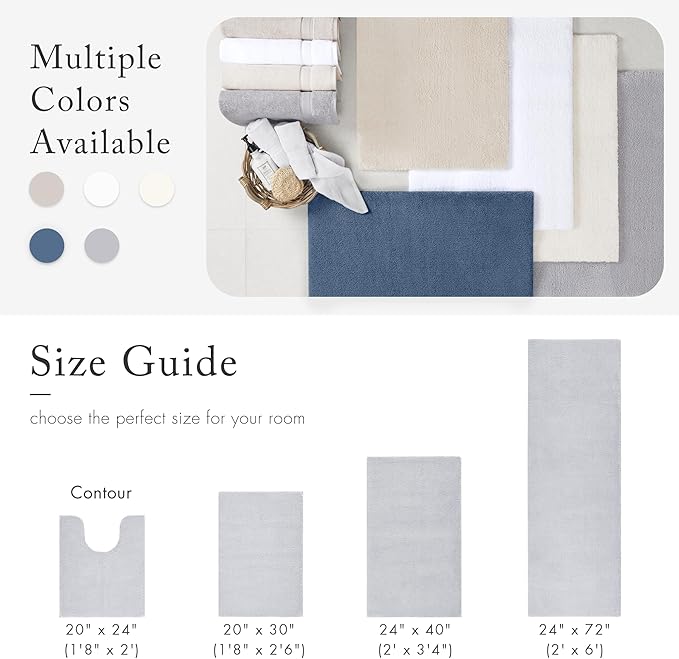 Madison Park Marshmallow Bathroom Rug Non Slip, Luxrurious Plush Bath Mat, Absorbent, Quick Dry, Spa Design Bath Room Décor, 24x40, Silver