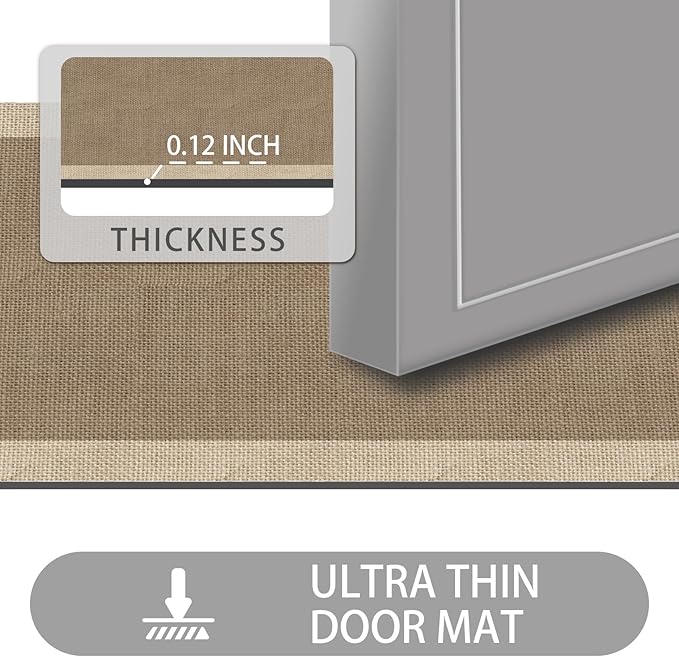 Ultra Thin Door Mat Indoor Entrance, 1/10 in Thin Door Mats for Inside Entry, Non-Slip Rubber Backing Washable Doormat, Fade Resistant, Absorbent, Low Profile Dirt Trapper, 30"X17",Brown