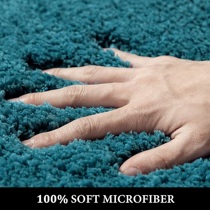 MIULEE Microfiber Toilet Bath Mat U-Shaped Contour Shaggy Bathroom Rugs Non Slip Extra Thick Soft Bath Rug Absorbent Water for Bathroom Commode Machine Washable(20x20 Inch, Teal)