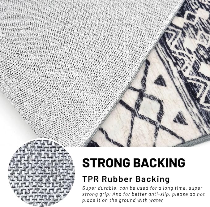 KUTA Moroccan Washable Runner Rugs 2x5, Non-Slip Vintage Black Navy Blue Boho Hallway Kitchen Rugs Ultra Soft Geometric Floor Carpet Runners for Bedroom Laundry Living Room