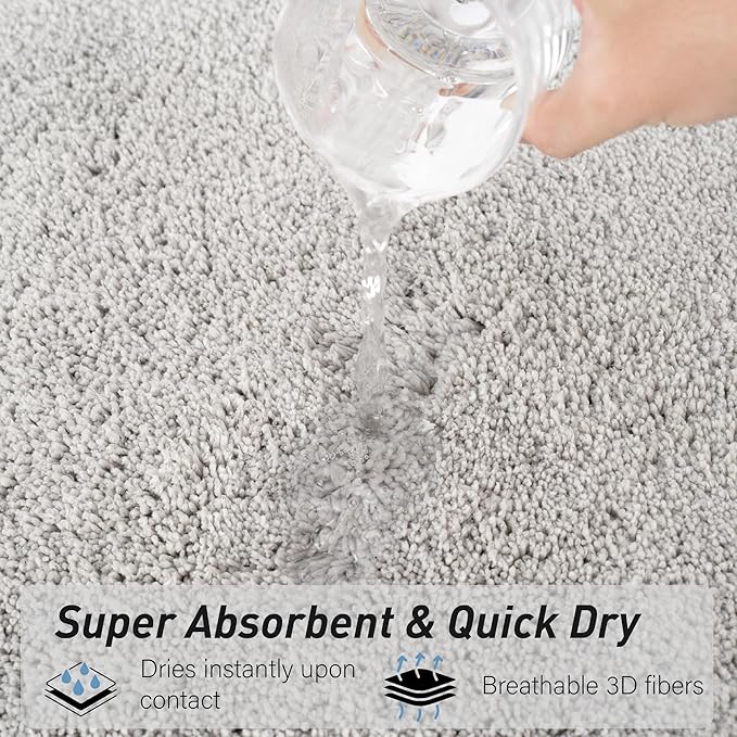 Luxury Quick Dry Non-Slip Bathroom Rugs【20'' x 30'' Light Grey】 Highly Absorbent Washable and Ultra Soft, Extra Thick Fluffy Bath Mats for Shower/Kitchen/Bathtub Floor