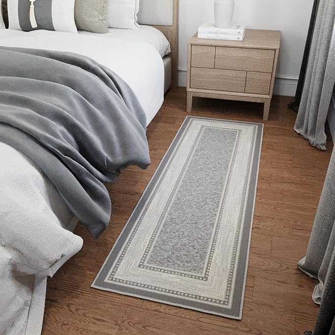Ottomanson Hallway Runner Rug 20" x 59" Non Slip Border Area Rugs Easy to Clean Laundry Rug Runner Durable & Pet Friendly Floor Carpet Runners for Hallways Entryway Living Room Kitchen, Light Gray