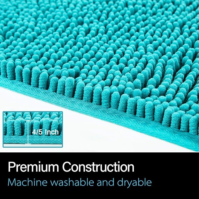 LOCHAS Luxury Bathroom Rug Shaggy Bath Mat 24 x 60 Inch, Washable Non Slip Bath Rugs for Bathroom Shower, Soft Plush Chenille Absorbent Carpets Mats, Teal Blue