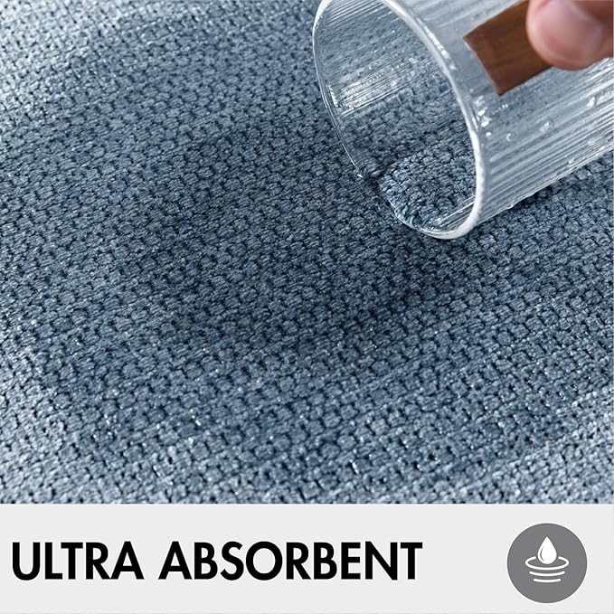 MIULEE Set of 2 Ultra Thin Bathroom Rugs, Rubber Bath Mats for Bathroom Non Slip, Quick Dry Absorbent Bath Rug Machine Washable, Fit Under Door, Shower, Sink, Home Decor, Blue, 17x27 Inch