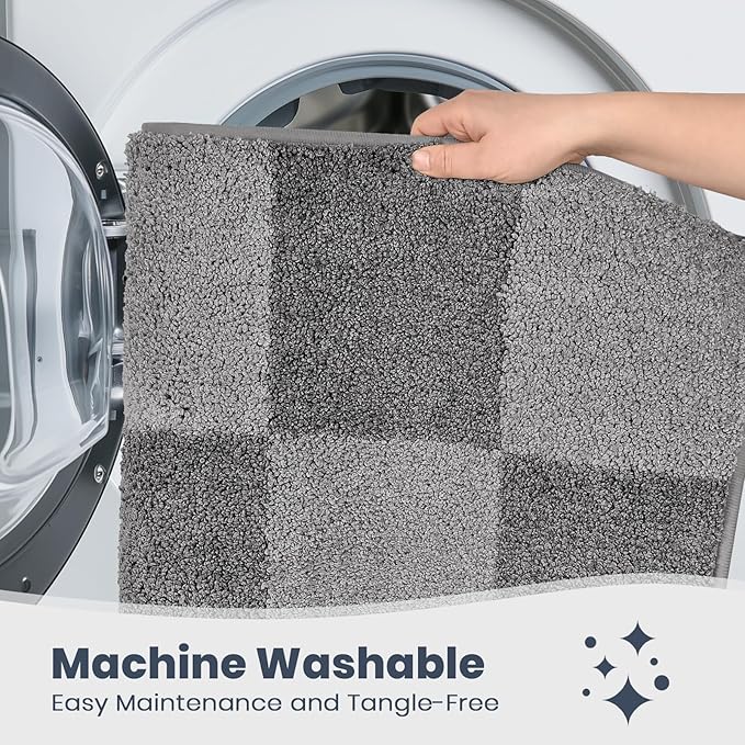 PURRUGS Bathroom Rug Non-Slip Machine Washable 30" x 46", Super Absorbent and Quick-Dry Bath Mat, Extra Soft and Plush Bath Rug for Shower, Bathtub and Sink, Grey & Dark Grey