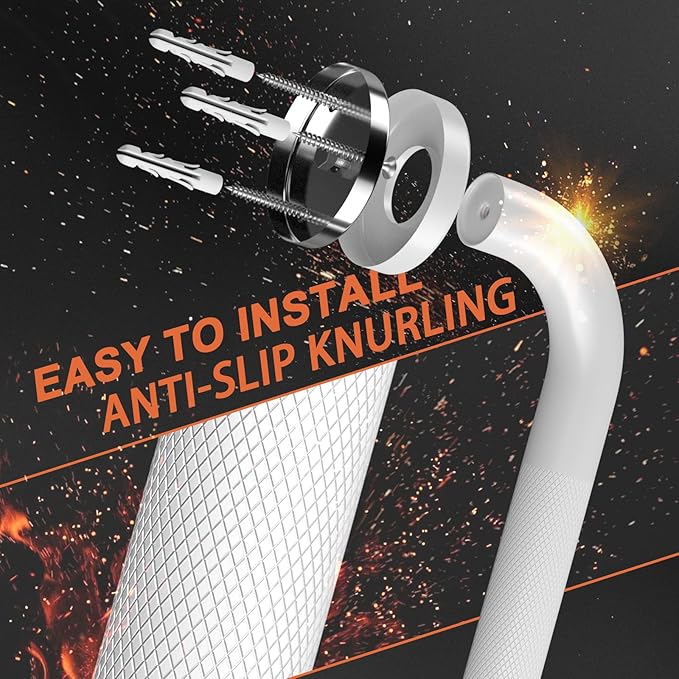 2 Pack 36 Inch White Shower Grab Bars w/Anti-Slip knurled Grip, iMomwee Stainless Steel Wall Mount Bathroom Safety Balance Handrail, Handicap Elderly Senior Assist Textured Grab Bar Handle