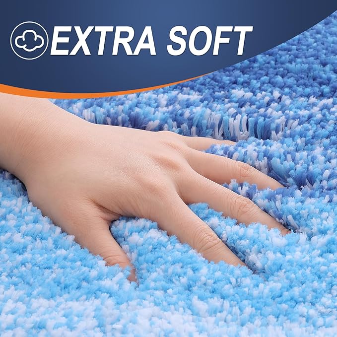OLANLY Bathroom Rug Set 2 Piece, Soft Absorbent Microfiber Bath Mats and U-Shaped Contour Toilet Rug, Non-Slip, Machine Wash Dry, Shaggy Bath Mats for Bathroom (24"x16"+24"x20", Light Royal Blue)