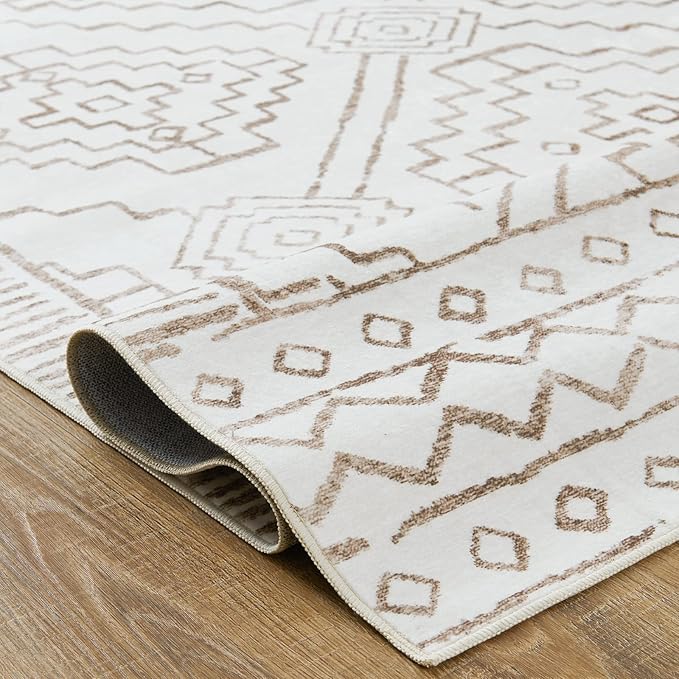 jinchan Hallway Runner Rug 3x8 - Moroccan Kitchen Machine Washable Runner Rug Modern Geometric Soft Faux Wool Ultra-Thin Low-Pile Non-Slip Carpet for Laundry Room Bedroom Farmhouse (3x8ft, Taupe)