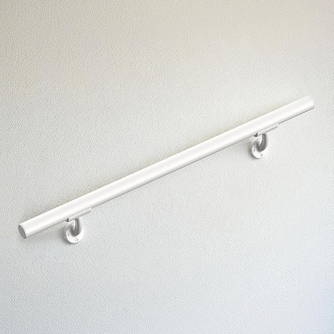 Meranti Aluminum Handrail for Indoor or Outdoor Steps and Stairs – Hand Rails for Elderly – DIY Complete Stair Railing Kit (AHR, Glossy White, 3' Length)