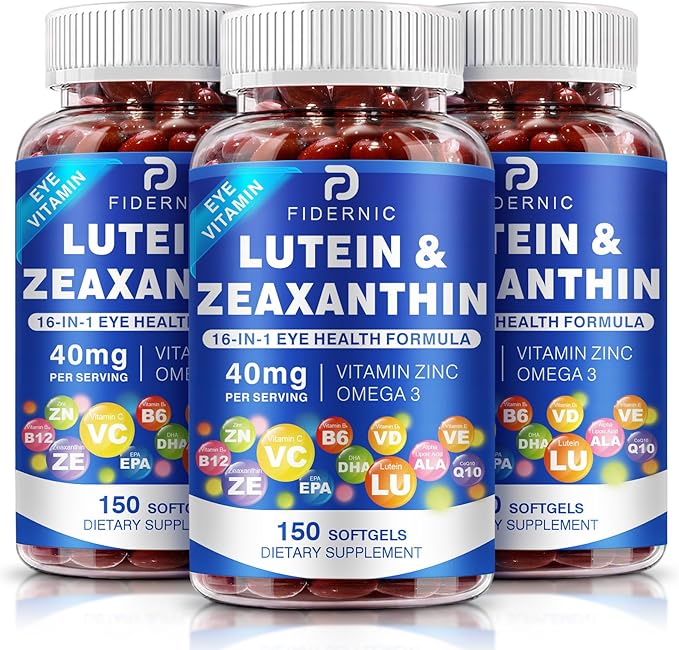 Lutein and Zeaxanthin Supplement - Eye Vitamins, 40 mg Lutein & 8 mg Zeaxanthin with Vitamins C, E, Zinc, Omega-3 & CoQ10 for Blue Light Protection, Eye Health Support  - 450 Softgels