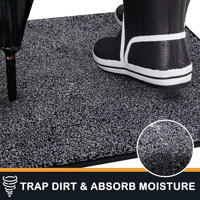 PURRUGS Dirt Trapping Door Mat 31.5" x 70", Non-Slip Machine Washable Entry Rug, Shoe Scraper, Dog Doormat, Super Absorbent Welcome Mat for Front & Back Door, Muddy Shoes & Paws, Bluish Grey-Black