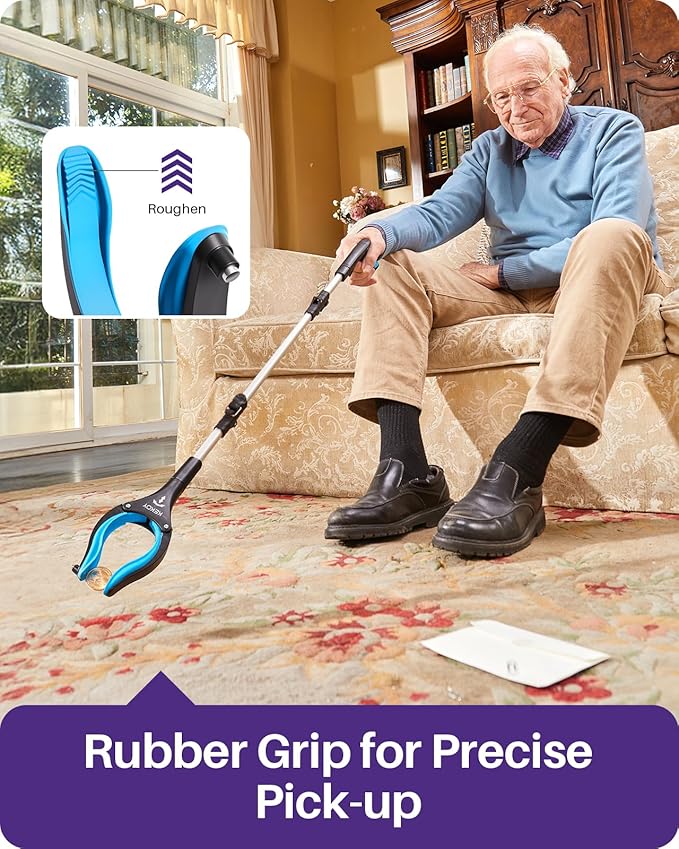 32inch Grabber Reacher Tool for Seniors, Foldable Reacher Grabbers Pickup Stick with Anti-Slip 360° Rotating Jaw, 4" Wide Extended Claw with Magnet for Disabled, After Surgery Recovery