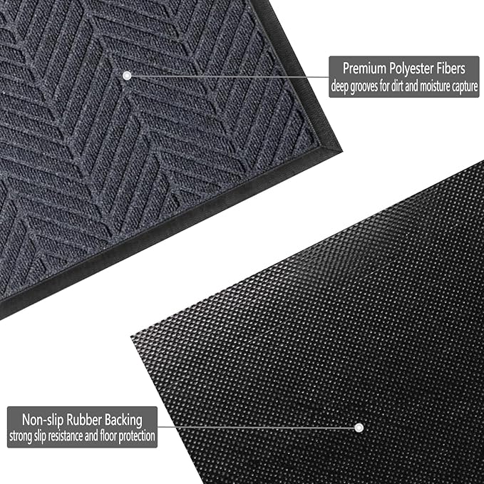 Front Door Mat 36"x24" Indoors Outdoors Welcome Mats, Waterproof Non-Slip Rubber Backing Heavy Duty Doormat Outside Entrance, Low Profile Entryway Rugs Floor Mat for Patio, Pattern A Grey