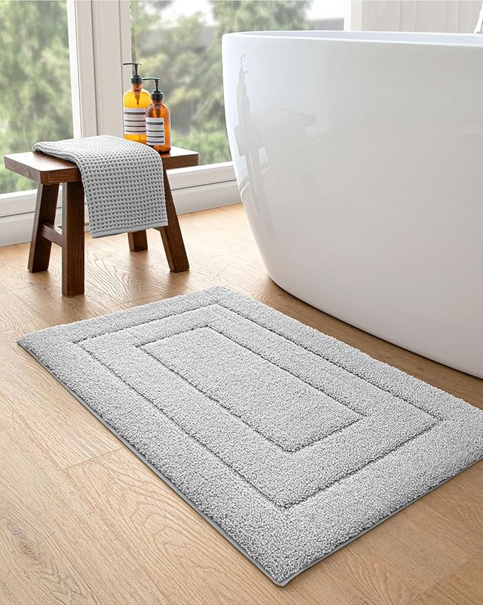 DEXI Bathroom Rug 36x24, Non Slip Washable Bath Mat for Shower Floor, Absorbent Soft Bathmat with Rubber Backing, Quick Dry Microfiber Carpet, Light Grey